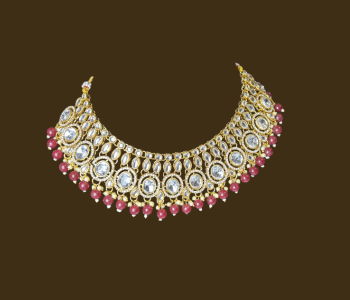 Royal Radiance Kundan Necklace Set with Ruby Red Beads - Image 2