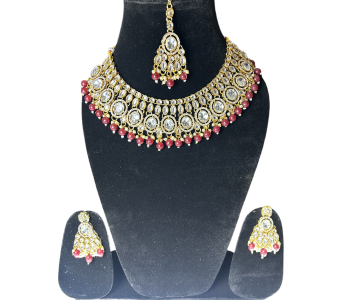 Royal Radiance Kundan Necklace Set with Ruby Red Beads