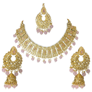 Elegant Kundan Bridal Jewellery Set with Light Pink Beads